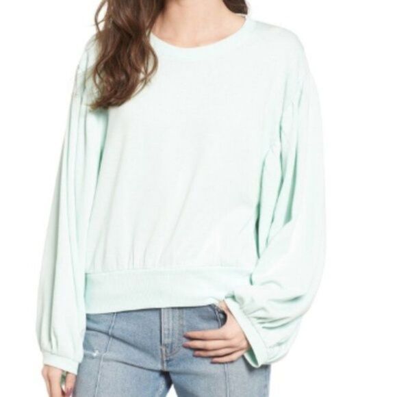 BP. Blue Puff Sleeve Sweatshirt light green size XS - Picture 1 of 6